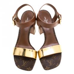 Pre Owned صندل لوي فيتون بلوم ذهبي جلد وكانفاس مونوغرامي ذهبي مقاس 38.5