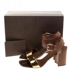 Pre Owned صندل لوي فيتون بلوم ذهبي جلد وكانفاس مونوغرامي ذهبي مقاس 38.5