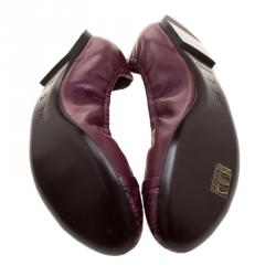 Pre Owned Louis Vuitton Burgundy Leather Elba Python Leather Cap Toe Scrunch Ballet Flats Size 37.5
