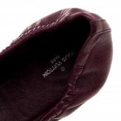Pre Owned Louis Vuitton Burgundy Leather Elba Python Leather Cap Toe Scrunch Ballet Flats Size 37.5