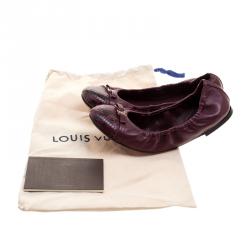 Pre Owned Louis Vuitton Burgundy Leather Elba Python Leather Cap Toe Scrunch Ballet Flats Size 37.5