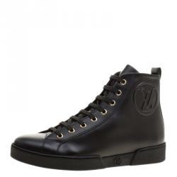 مملوكة مسبقًا Louis Vuitton Black Leather High Top Zip Sneakers Size 37.5
