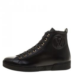 مملوكة مسبقًا Louis Vuitton Black Leather High Top Zip Sneakers Size 37.5