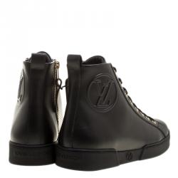 مملوكة مسبقًا Louis Vuitton Black Leather High Top Zip Sneakers Size 37.5
