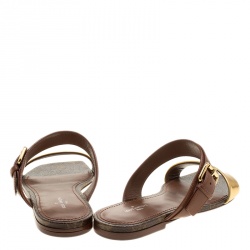 مملوكة مسبقًا Louis Vuitton Brown Leather And Monogram Canvas Golden Bloom Flat Slides Size 38