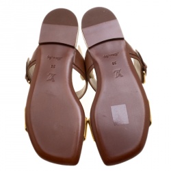مملوكة مسبقًا Louis Vuitton Brown Leather And Monogram Canvas Golden Bloom Flat Slides Size 38
