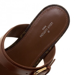 مملوكة مسبقًا Louis Vuitton Brown Leather And Monogram Canvas Golden Bloom Flat Slides Size 38