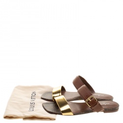 مملوكة مسبقًا Louis Vuitton Brown Leather And Monogram Canvas Golden Bloom Flat Slides Size 38