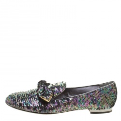 Pre Owned Louis Vuitton Two Tone Sequins Amulet Loafers Size 40
