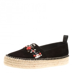 Pre Owned Louis Vuitton Black Suede Front Pier Crystal Embellished Espadrilles Size 39