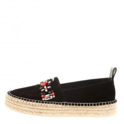 Pre Owned Louis Vuitton Black Suede Front Pier Crystal Embellished Espadrilles Size 39