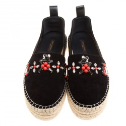 Pre Owned Louis Vuitton Black Suede Front Pier Crystal Embellished Espadrilles Size 39