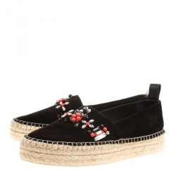 Pre Owned Louis Vuitton Black Suede Front Pier Crystal Embellished Espadrilles Size 39