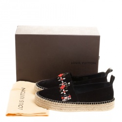 Pre Owned Louis Vuitton Black Suede Front Pier Crystal Embellished Espadrilles Size 39