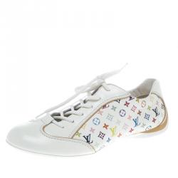 Louis Vuitton White Monogram Canvas and Leather Lace Up Sneakers Size 36.5