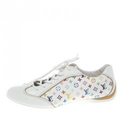 Louis Vuitton White Monogram Canvas and Leather Lace Up Sneakers Size 36.5