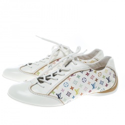 Louis Vuitton White Monogram Canvas and Leather Lace Up Sneakers Size 36.5