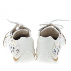 Louis Vuitton White Monogram Canvas and Leather Lace Up Sneakers Size 36.5