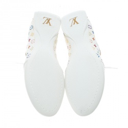 Louis Vuitton White Monogram Canvas and Leather Lace Up Sneakers Size 36.5