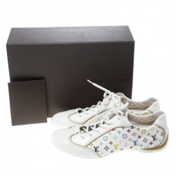 Louis Vuitton White Monogram Canvas and Leather Lace Up Sneakers Size 36.5