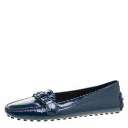 Pre Owned Louis Vuitton Blue Patent Leather Oxford Loafers Size 39.5