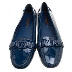 Pre Owned Louis Vuitton Blue Patent Leather Oxford Loafers Size 39.5