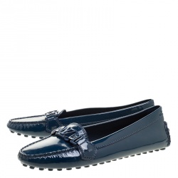 Pre Owned Louis Vuitton Blue Patent Leather Oxford Loafers Size 39.5