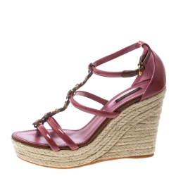 Pre Owned Louis Vuitton Faded Rose Patent Leather Monogram Flower Espadrille Wedge Sandals Size 40