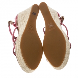 Pre Owned Louis Vuitton Faded Rose Patent Leather Monogram Flower Espadrille Wedge Sandals Size 40