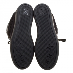 Louis Vuitton Black Suede And Embossed Monogram Fabric Millenium Wedge Sneakers Size 37.5