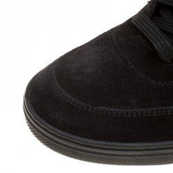 Louis Vuitton Black Suede And Embossed Monogram Fabric Millenium Wedge Sneakers Size 37.5