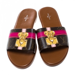 مملوكة مسبقًا حذاء سلايدز فلات لوي فيتون لوك إيت كانفاس مونوغرامي