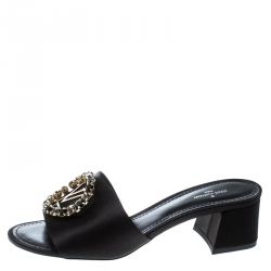 مملوكة مسبقًا Louis Vuitton Black Satin Madeleine Slide Mule Sandals Size 37.5