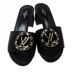 مملوكة مسبقًا Louis Vuitton Black Satin Madeleine Slide Mule Sandals Size 37.5