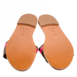 Pre Owned Louis Vuitton Brown Patent Monogram Canvas Lock It Flat Slides Size 39