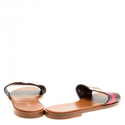 Pre Owned Louis Vuitton Brown Patent Monogram Canvas Lock It Flat Slides Size 39