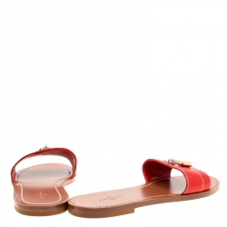 مملوكة مسبقًا حذاء سلايدز لوي فيتون فلات لوك إيت جلد أحمر مقاس 37