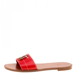 مملوكة مسبقًا حذاء سلايدز لوي فيتون فلات لوك إيت جلد أحمر مقاس 37