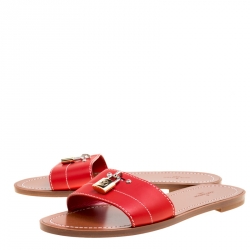 مملوكة مسبقًا حذاء سلايدز لوي فيتون فلات لوك إيت جلد أحمر مقاس 37