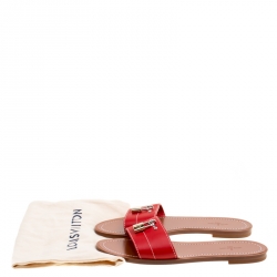 مملوكة مسبقًا حذاء سلايدز لوي فيتون فلات لوك إيت جلد أحمر مقاس 37