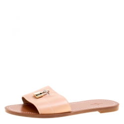 Pre Owned حذاء سلايد لوي فيتون لوك إيت جلد بيج محبب مقاس 38.5