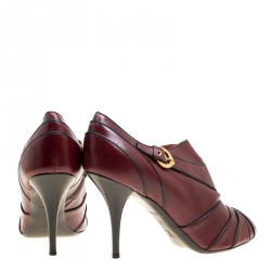 Pre Owned Louis Vuitton Burgundy Leather Marlene Peep Toe Ankle Booties Size 41