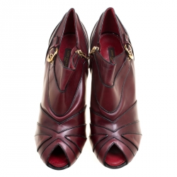 Pre Owned Louis Vuitton Burgundy Leather Marlene Peep Toe Ankle Booties Size 41