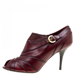 Pre Owned Louis Vuitton Burgundy Leather Marlene Peep Toe Ankle Booties Size 41