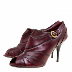 Pre Owned Louis Vuitton Burgundy Leather Marlene Peep Toe Ankle Booties Size 41