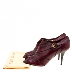 Pre Owned Louis Vuitton Burgundy Leather Marlene Peep Toe Ankle Booties Size 41