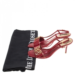 مملوكة مسبقًا صندل لوي فيتون فتحة كعب تفاصيل شعار جلد لامع أحمر مقاس 39