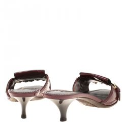 Pre Owned Louis Vuitton Burgundy Patent Leather Fringe Buckle Detail Slide Sandals Size 39