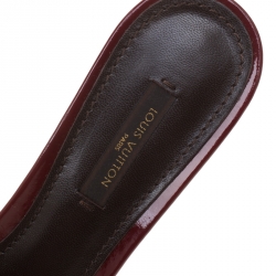 Pre Owned Louis Vuitton Burgundy Patent Leather Fringe Buckle Detail Slide Sandals Size 39