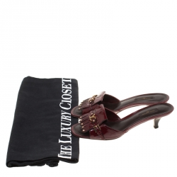 Pre Owned Louis Vuitton Burgundy Patent Leather Fringe Buckle Detail Slide Sandals Size 39